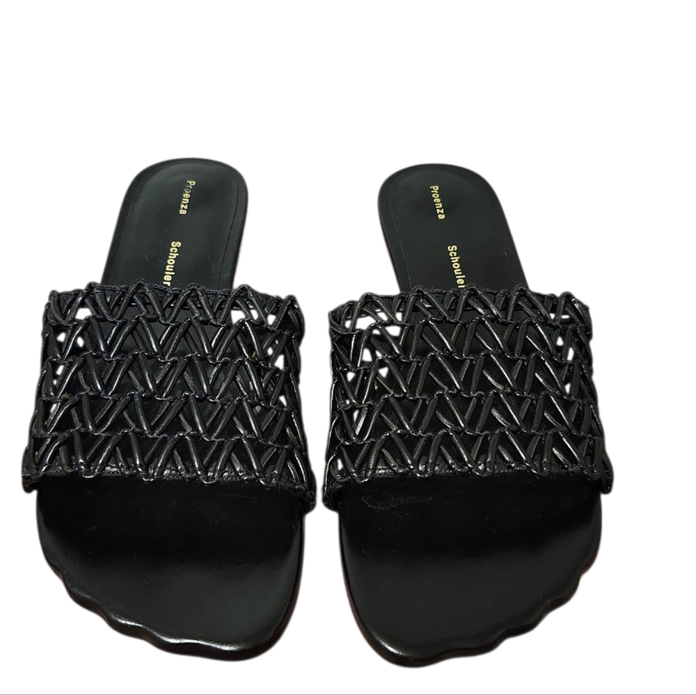 Proenza Schouler Black Woven Slide Kitten Heel Sandals - 37.5